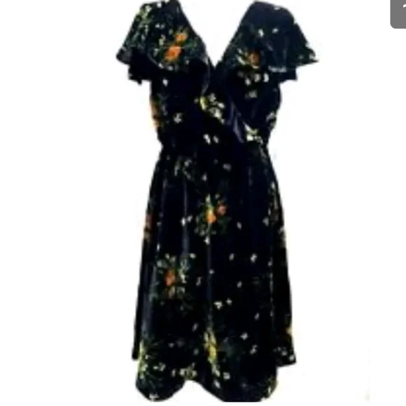 Zara Black Midi Dress Velvet Floral - Picture 3 of 9